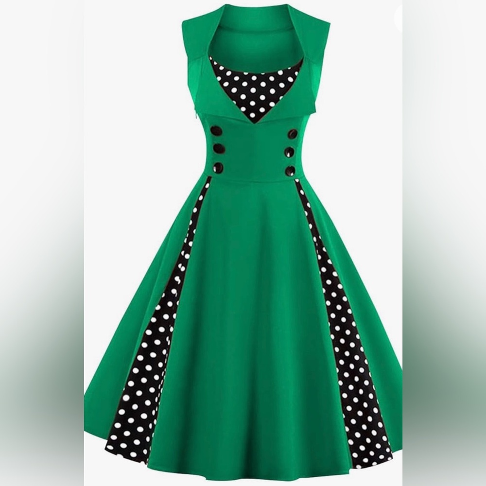 KILLREAL: Women's Polka Dot Retro Vintage Style Cocktail Party Swing Dress.